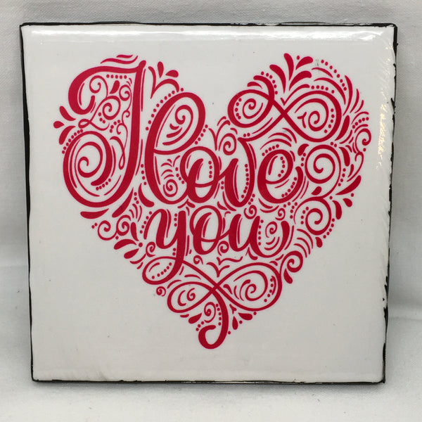 I LOVE YOU HEART Wall Art Ceramic Tile Sign Gift Home Decor Positive Quote {{ JAMsCraftCloset }}