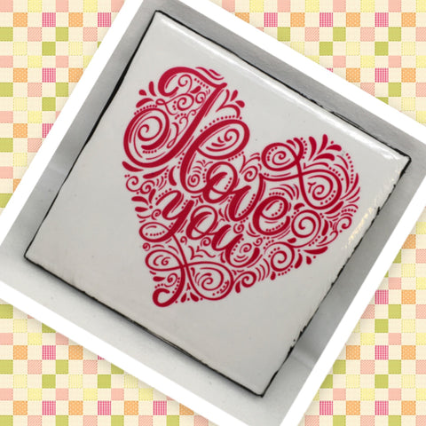I LOVE YOU HEART Wall Art Ceramic Tile Sign Gift Home Decor Positive Quote {{ JAMsCraftCloset }}