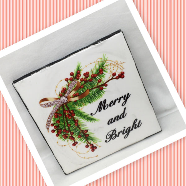 MERRY AND BRIGHT Wall Art Ceramic Tile Sign Gift Holiday Home Decor 4 x 4 {{ JAMsCraftCloset }}