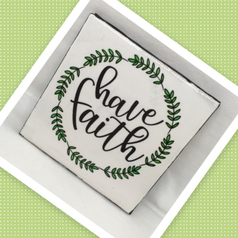 HAVE FAITH Green Wreath Wall Art Ceramic Tile Gift Home Decor Positive Quote Affirmation {{ JAMsCraftCloset }}