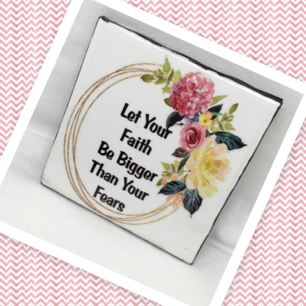 FAITH BIGGER THAN FEAR Wall Art Ceramic Tile Gift Home Decor Positive Quote Affirmation {{ JAMsCraftCloset }}