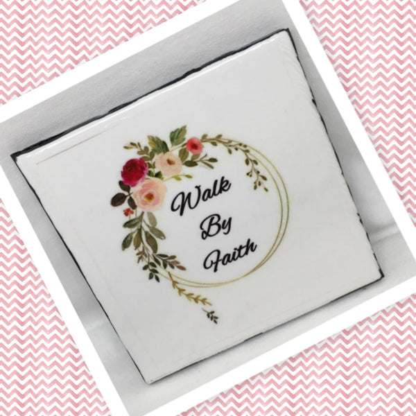 WALK BY FAITH Wall Art Ceramic Tile Gift Home Decor Positive Quote Affirmation {{ JAMsCraftCloset }}