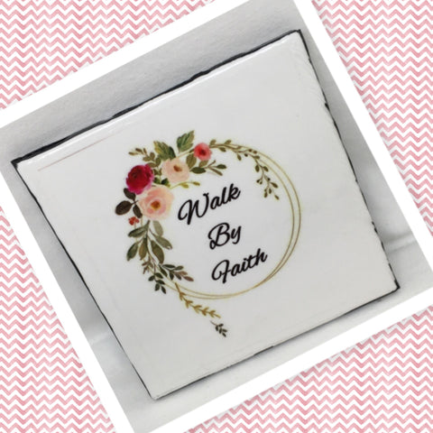 WALK BY FAITH Wall Art Ceramic Tile Gift Home Decor Positive Quote Affirmation {{ JAMsCraftCloset }}