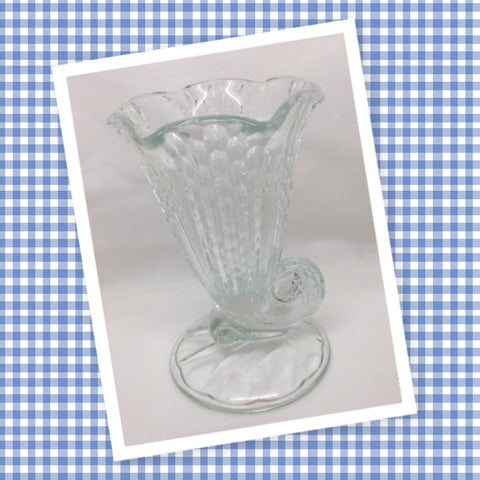 Vase Small Vintage Clear Glass Horn of Plenty Cornucopia Floral Flower Vase JAMsCraftCloset