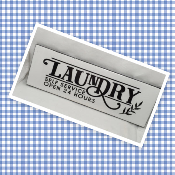 LAUNDRY SELF SERVICE 24 HOURS Tile Sign LAUNDRY Decor Wall Art {{ JAMsCraftCloset }}