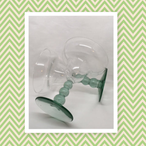 Stemware Vintage Green Ball Stem Clear Glass Margarita Glasses SET of 2 Barware Wedding JAMsCraftCloset