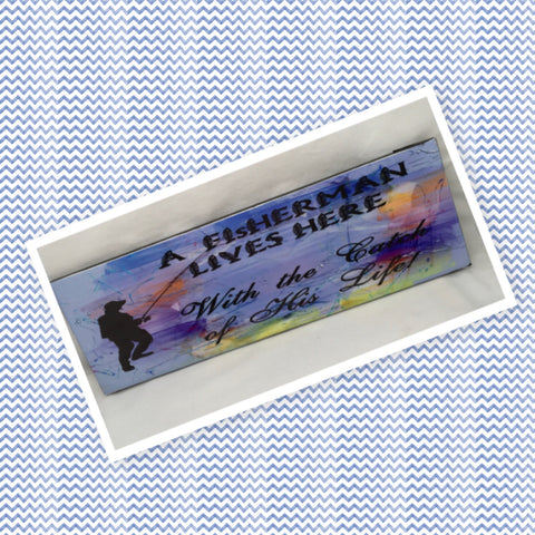 A FISHERMAN LIVES HERE Ceramic Tile Porch Sign Wall Art Gift Idea Home Decor {{ JAMsCraftCloset }}