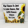 GOD KNOWS WHERE WE LIVE Wall Art Ceramic Tile Sign Gift Home Decor Positive Saying Kitchen Decor {{ JAMsCraftCloset }}