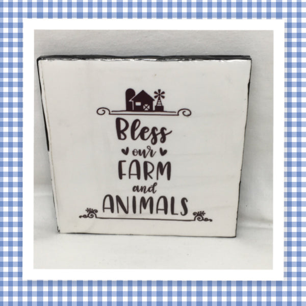 BLESS OUR FARM AND ANIMALS Wall Art Ceramic Tile Gift Home Decor Positive Quote Affirmation {{ JAMsCraftCloset }}