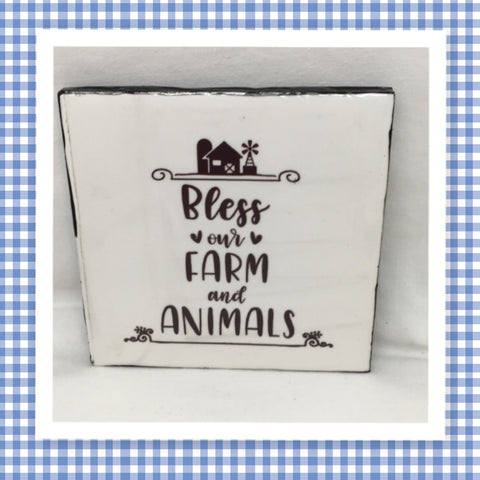 BLESS OUR FARM AND ANIMALS Wall Art Ceramic Tile Gift Home Decor Positive Quote Affirmation {{ JAMsCraftCloset }}
