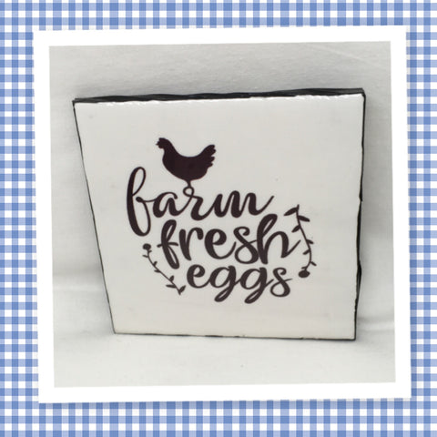 FARM FRESH EGGS Wall Art Ceramic Tile Gift Home Decor Positive Quote Affirmation {{ JAMsCraftCloset }}