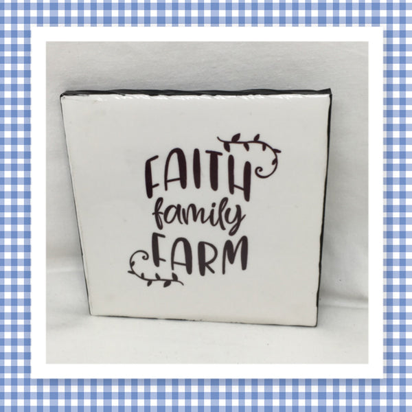 FAITH FAMILY FARM Wall Art Ceramic Tile Gift Home Decor Positive Quote Affirmation {{ JAMsCraftCloset }}
