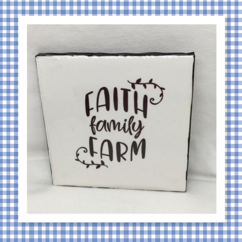 FAITH FAMILY FARM Wall Art Ceramic Tile Gift Home Decor Positive Quote Affirmation {{ JAMsCraftCloset }}