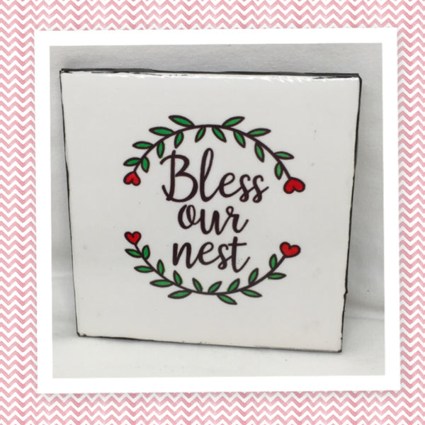 BLESS OUR NEST Wall Art Ceramic Tile Gift Home Decor Positive Quote Affirmation {{ JAMsCraftCloset }}