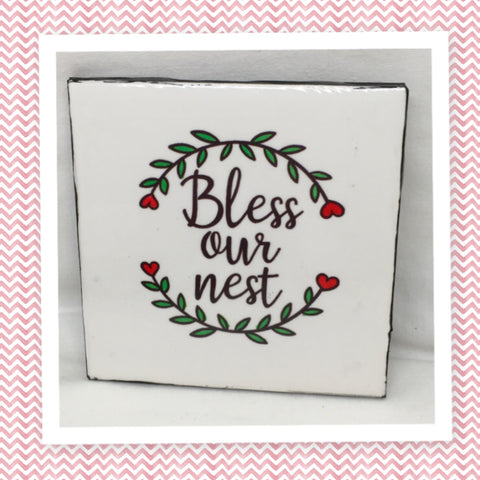 BLESS OUR NEST Wall Art Ceramic Tile Gift Home Decor Positive Quote Affirmation {{ JAMsCraftCloset }}