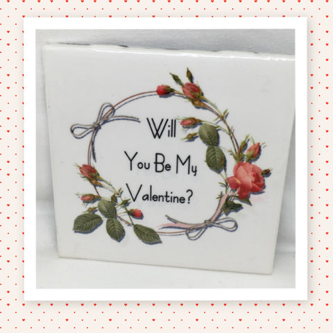 WILL YOU BE MY VALENTINE Wall Art Ceramic Tile Sign Gift Idea Home Decor Positive Saying {{ JAMsCraftCloset }}