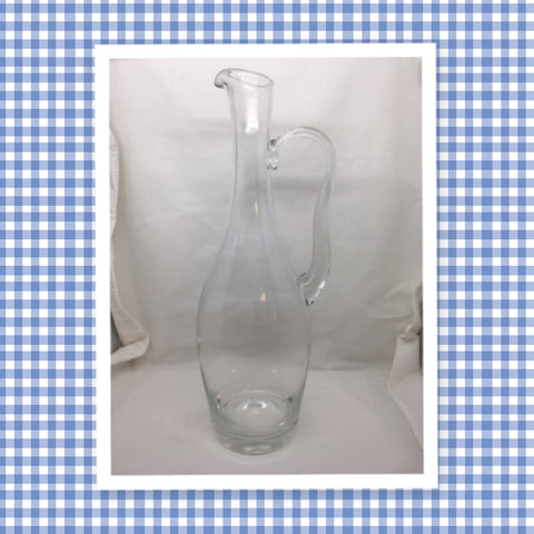 Pitcher Clear Glass Tall Skinny Water Tea Juice Wine Vintage No Markings Handmade Handle Unique Collectible Great Gift Idea Centerpiece Pitcher Kitchen Decor JAMsCraftCloset