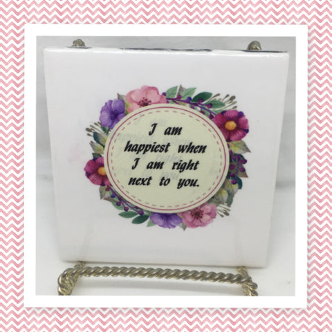 HAPPIEST WHEN NEXT TO YOU Wall Art Ceramic Tile Gift Home Decor Positive Quote Affirmation {{ JAMsCraftCloset }}