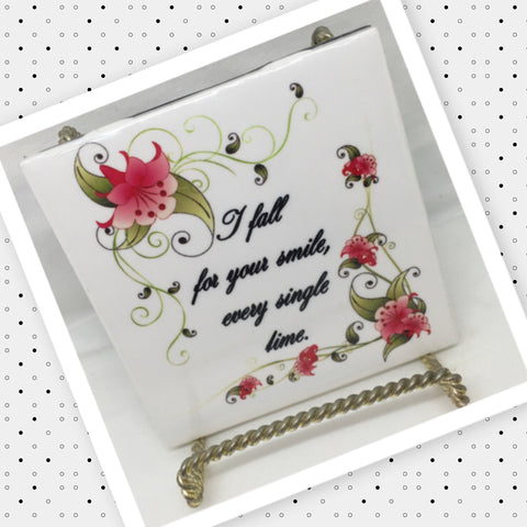 I FALL FOR YOUR SMILE Wall Art Ceramic Tile Gift Home Decor Positive Quote Affirmation {{ JAMsCraftCloset }}