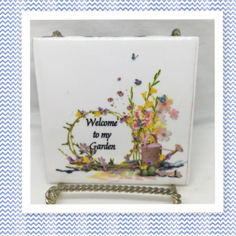 WELCOME TO MY GARDEN Wall Art Ceramic Tile Gift Home Decor Positive Quote Affirmation {{ JAMsCraftCloset }}