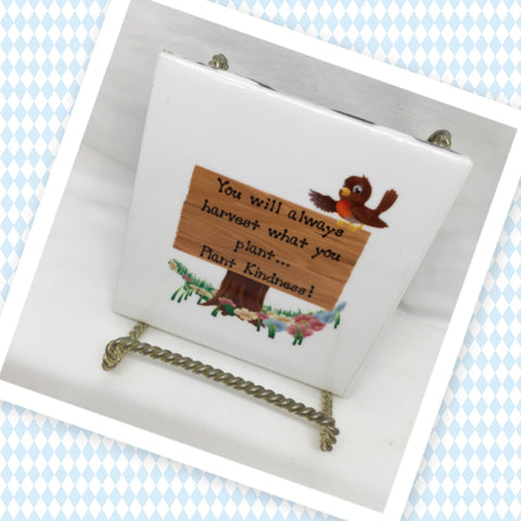PLANT KINDNESS Wall Art Ceramic Tile Sign LOVE Gift Home Decor Positive Saying {{ JAMsCraftCloset }}