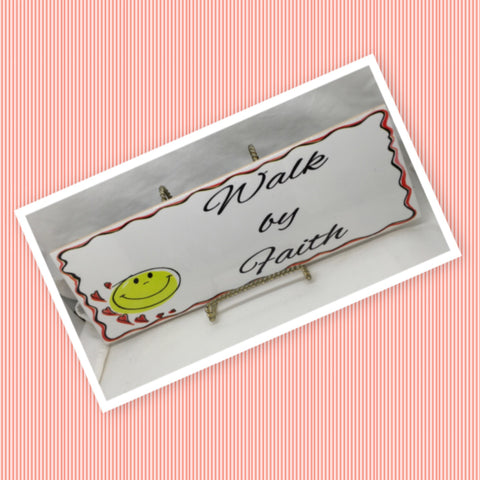 WALK BY FAITH Funny Ceramic Tile Sign Wall Art Gift Idea Home Decor {{ JAMsCraftCloset }}