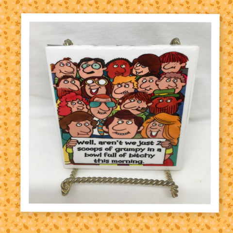 2 SCOOPS OF GRUMPY Wall Art Ceramic Tile Sign LOVE Gift Home Decor Positive Saying {{ JAMsCraftCloset }}