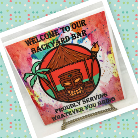 WELCOME TO OUR BACKYARD BAR Wall Art Ceramic Tile Sign Gift Home Decor Positive Saying {{ JAMsCraftCloset }}