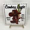 COWBOY LOGIC NEVER SQUAT WITH YOUR SPURS ON Faith Ceramic Tile Sign Wall Art Gift Idea Home Decor {{ JAMsCraftCloset }}