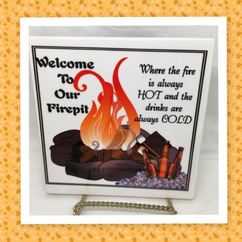 WELCOME TO OUR FIREPIT Faith Ceramic Tile Sign Wall Art Gift Idea Home Decor {{ JAMsCraftCloset }}