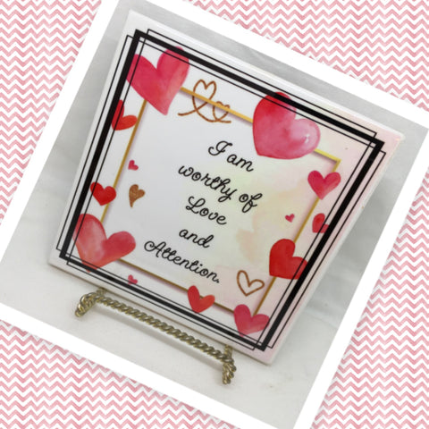 I AM WORTHY OF LOVE Faith Ceramic Tile Sign Wall Art Gift Idea Home Decor {{ JAMsCraftCloset }}