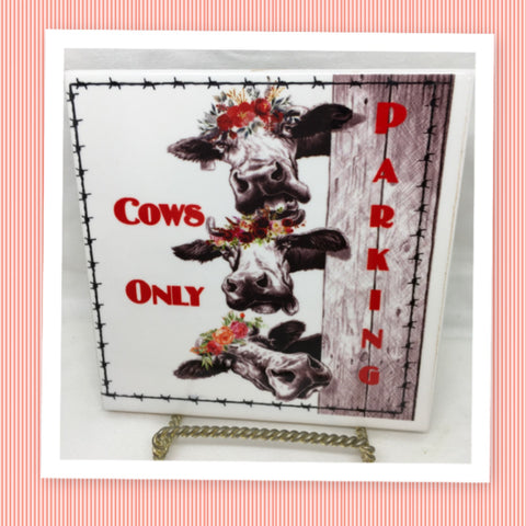 PARKING COWS ONLY Ceramic Farm Tile Sign Wall Art Gift Idea Home Decor {{ JAMsCraftCloset }}