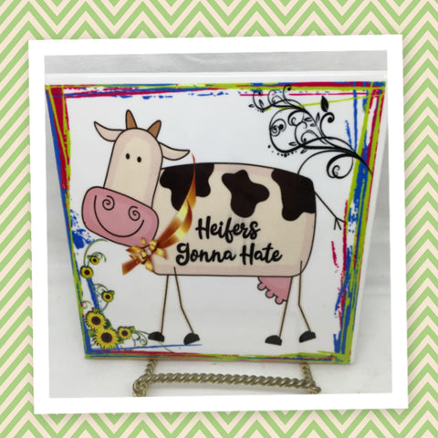 HEIFERS GONNA HATE Ceramic Farm Tile Sign Wall Art Gift Idea Home Decor {{ JAMsCraftCloset }}