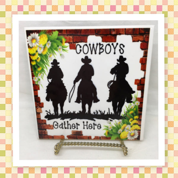 COWBOYS GATHER HERE Faith Ceramic Tile Sign Wall Art Gift Idea Home Decor {{ JAMsCraftCloset }}