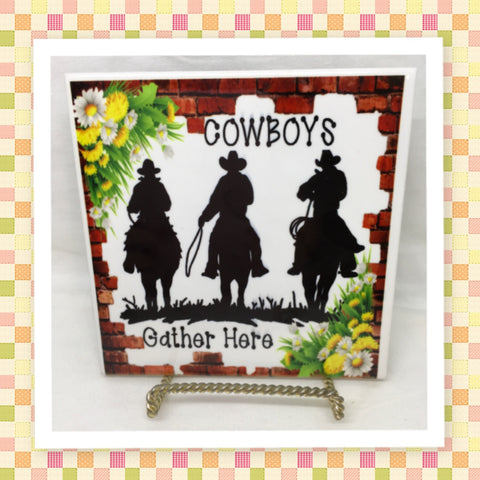 COWBOYS GATHER HERE Faith Ceramic Tile Sign Wall Art Gift Idea Home Decor {{ JAMsCraftCloset }}