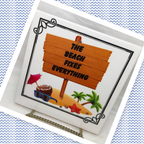 THE BEACH FIXES EVERYTHING Ceramic Tile Sign Wall Art Gift Idea Ocean Lover Home Decor {{ JAMsCraftCloset }}