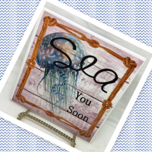 SEA YOU SOON Ceramic Tile Sign Wall Art Gift Idea Ocean Lover Home Decor {{ JAMsCraftCloset }}