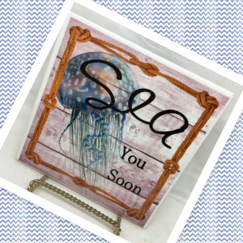 SEA YOU SOON Ceramic Tile Sign Wall Art Gift Idea Ocean Lover Home Decor {{ JAMsCraftCloset }}