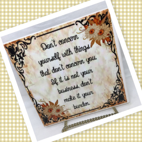 DONT CONCERN YOURSELF Wall Art Ceramic Tile Sign LOVE Gift Home Decor Positive Saying {{ JAMsCraftCloset }}