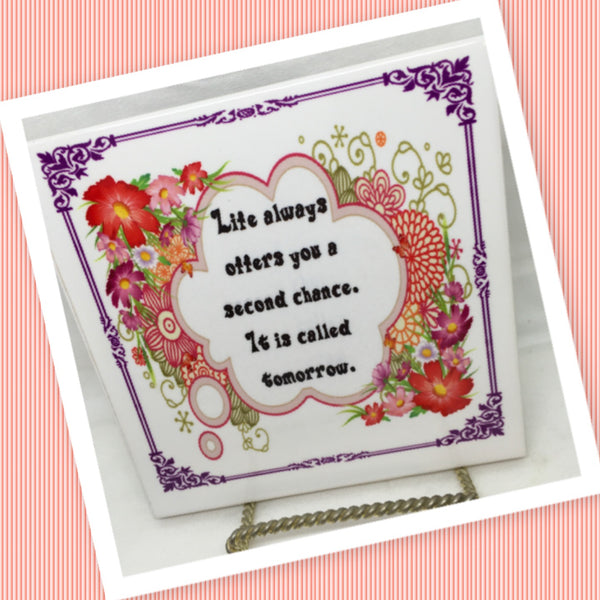 LIFE OFFERS SECOND CHANCE Wall Art Ceramic Tile Sign LOVE Gift Home Decor Positive Saying {{ JAMsCraftCloset }}