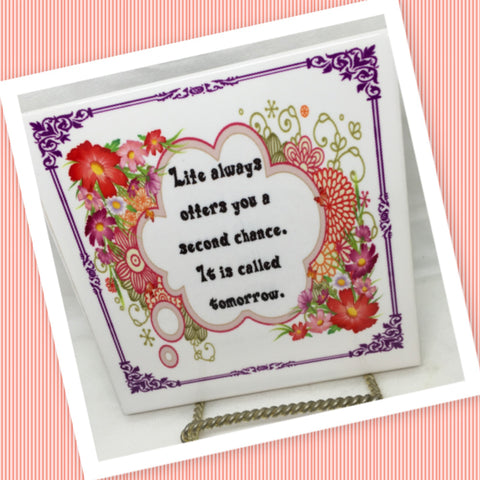 LIFE OFFERS SECOND CHANCE Wall Art Ceramic Tile Sign LOVE Gift Home Decor Positive Saying {{ JAMsCraftCloset }}