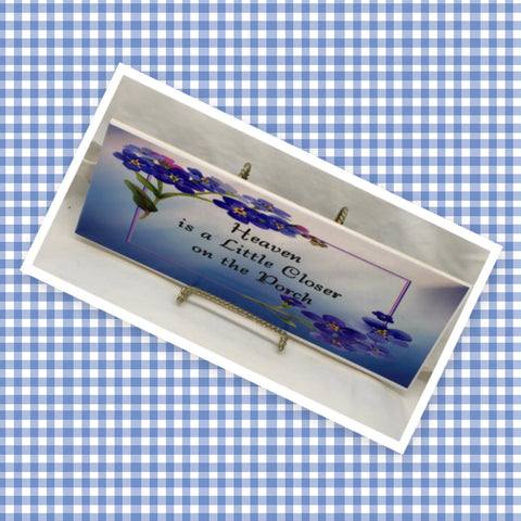 HEAVEN IS A LITTLE CLOSER ON THE PORCH Ceramic Tile Sign Wall Art Gift Idea Home Decor Positive Saying Quote Repurposed Upcycled {{ JAMsCraftCloset }}