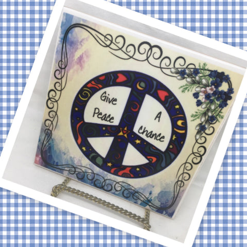 GIVE PEACE A CHANCE Wall Art Ceramic Tile Sign Gift Home Decor Positive Saying Affirmation {{ JAMsCraftCloset }}