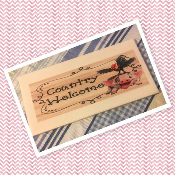 COUNTRY WELCOME PIG ROOSTER Wall Art Ceramic Tile Sign Gift Country Decor Positive Saying {{ JAMsCraftCloset }}
