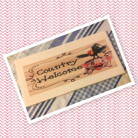 COUNTRY WELCOME PIG ROOSTER Wall Art Ceramic Tile Sign Gift Country Decor Positive Saying {{ JAMsCraftCloset }}