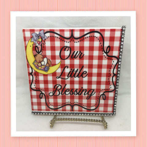 OUR LITTLE BLESSING Wall Art Ceramic Tile Sign Gift Nursery Decor Positive Saying {{ JAMsCraftCloset }}