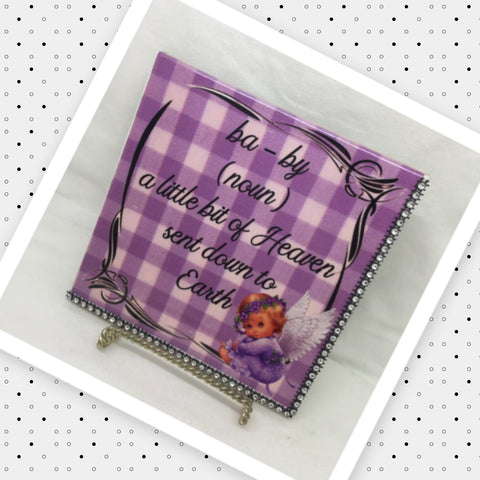 BABY A LITTLE BIT OF HEAVEN SENT DOWN TO EARTH Wall Art Ceramic Tile Sign Gift Nursery Decor Positive Saying {{ JAMsCraftCloset }}