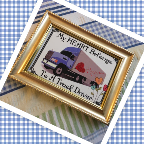 MY HEART BELONGS TO A TRUCK DRIVER Vintage GOLD Wood Frame Sublimation on Metal Positive Saying Trucker Wall Art Home Decor Gift Idea One of a Kind-Unique-Home-Country-Decor-Cottage Chic-Gift - JAMsCraftCloset