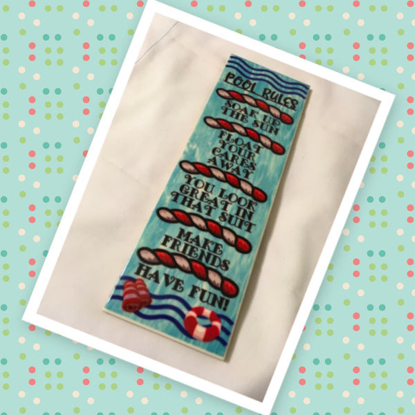 POOL RULES Handmade Upcycled Ceramic Tile Pool Sign Wall Art Home Decor Gift Idea {{ JAMsCraftCloset }}