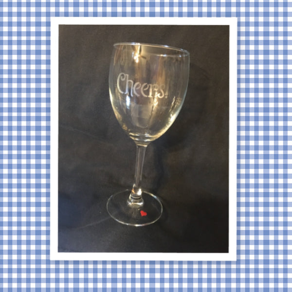 Stemware Hand Etched CHEERS! With Red Heart on Base SET OF 4 {{ JAMsCraftCloset }}
